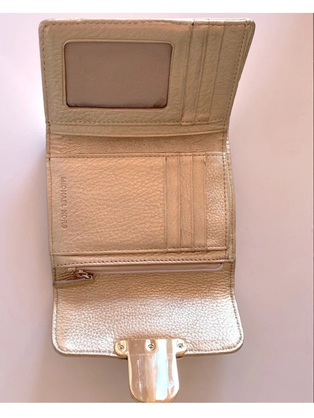 Michael Kors Gold Leather Charlton Compact Wallet